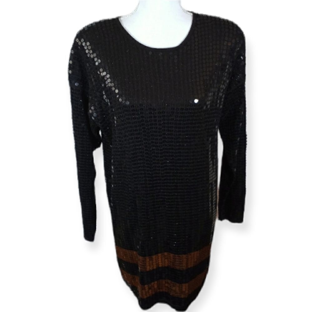 DANA BROOKE BLACK & COPPER SEQUIN DRESS SZ.M GUC